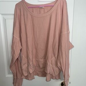 Aerie Pink Waffle Knit Sweatshirt